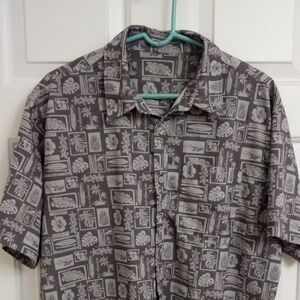 Men's Casual Gray Patterned Button Down Shirt